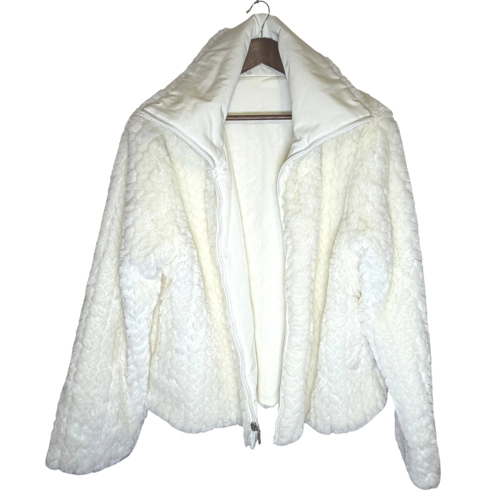 Fitzwright Reversible Faux Fur Jacket Cream White Full Zip Coat Womens Large